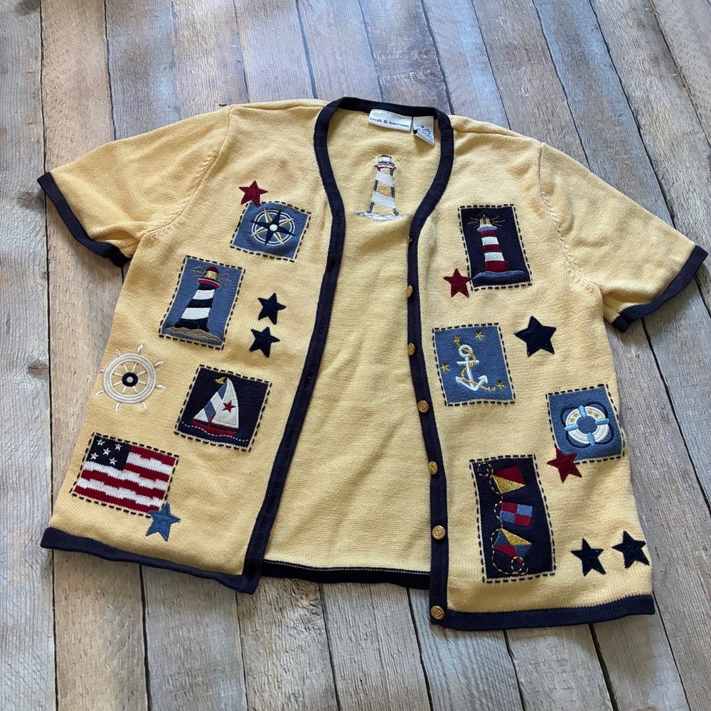 Croft & Barrow Cardigan butter yellow nautical small
